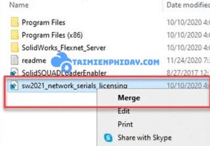 Chạy file reg để thêm key solidworks 2021 vào hệ thống