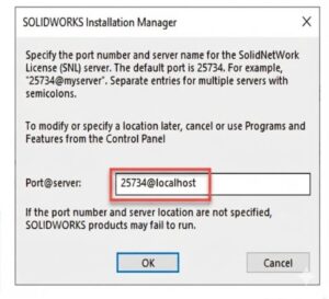 Nhập Port server để kích hoạt SolidWorks