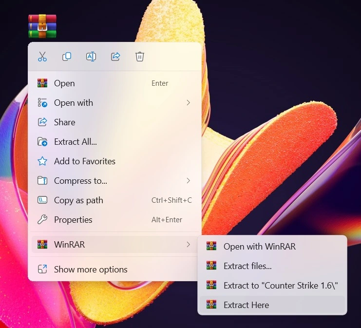 Sử dụng WinRAR để giải nén file half life 1.6